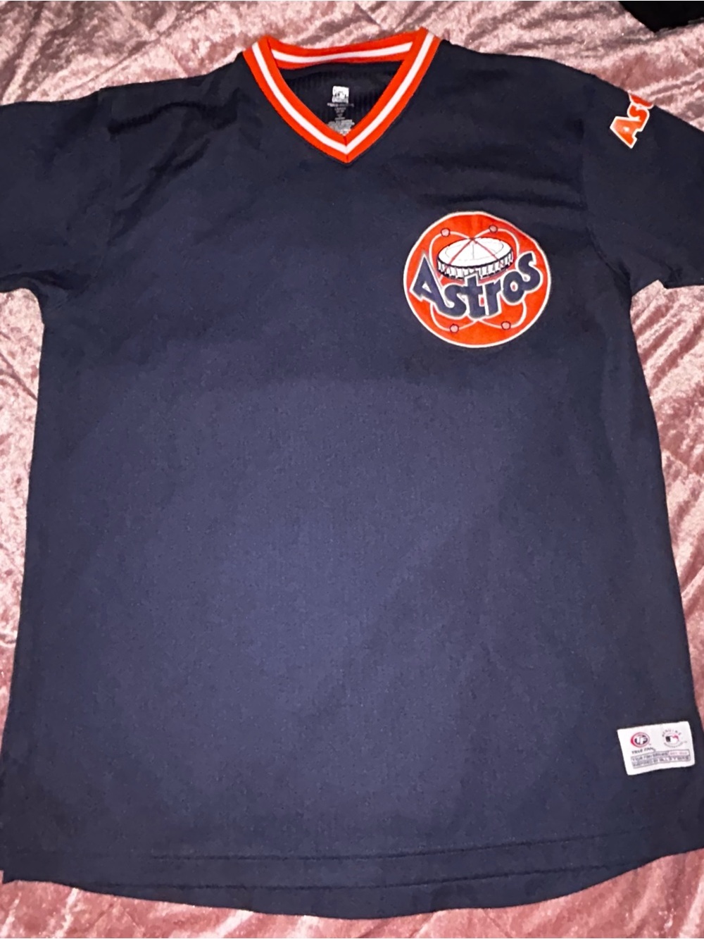 Vintage Houston Astros Navy V-Neck Jersey Shirt with Orange Trim